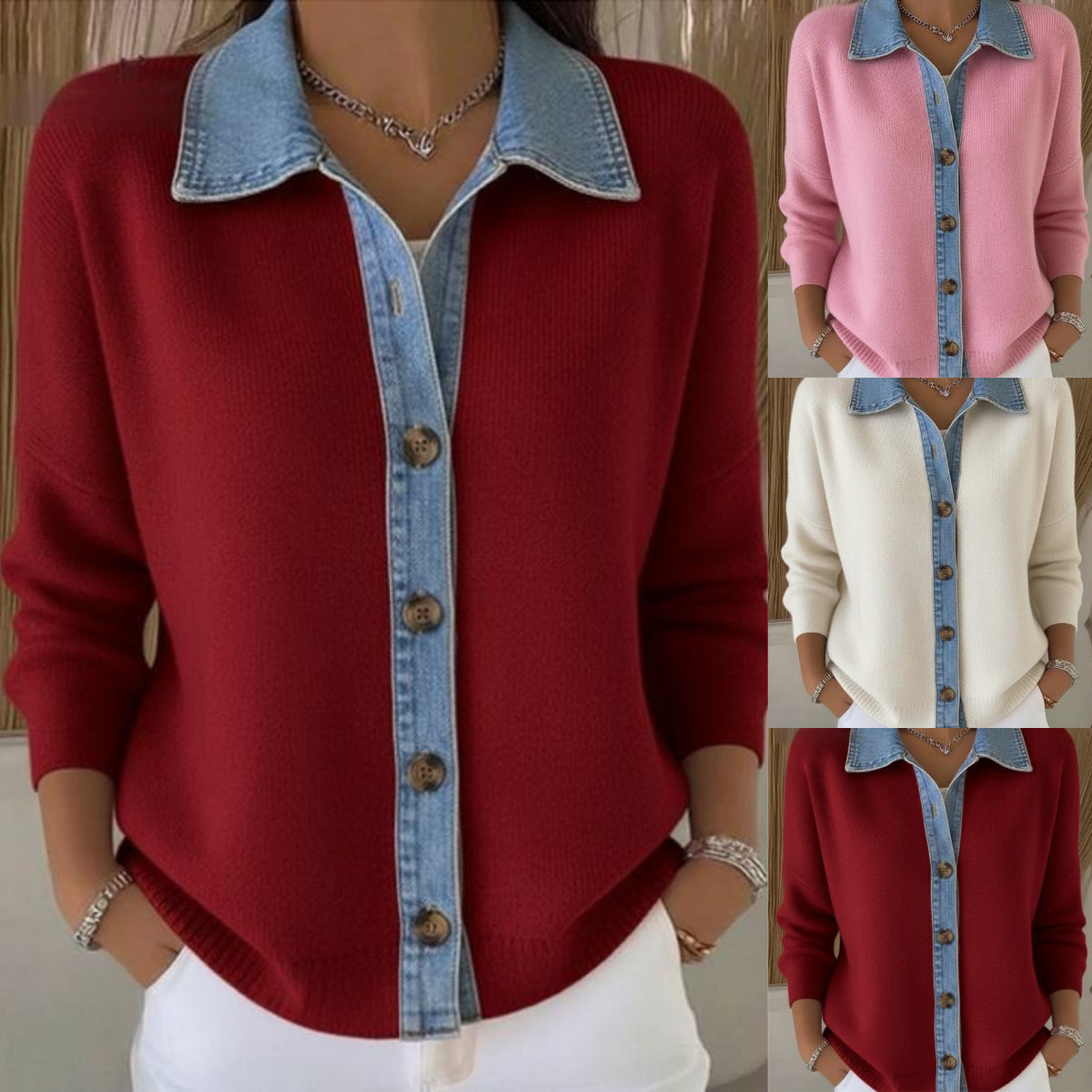 🔥【S-3XL】Oferta por tiempo limitado: Cárdigan de patchwork de mezclilla nuevo 2025