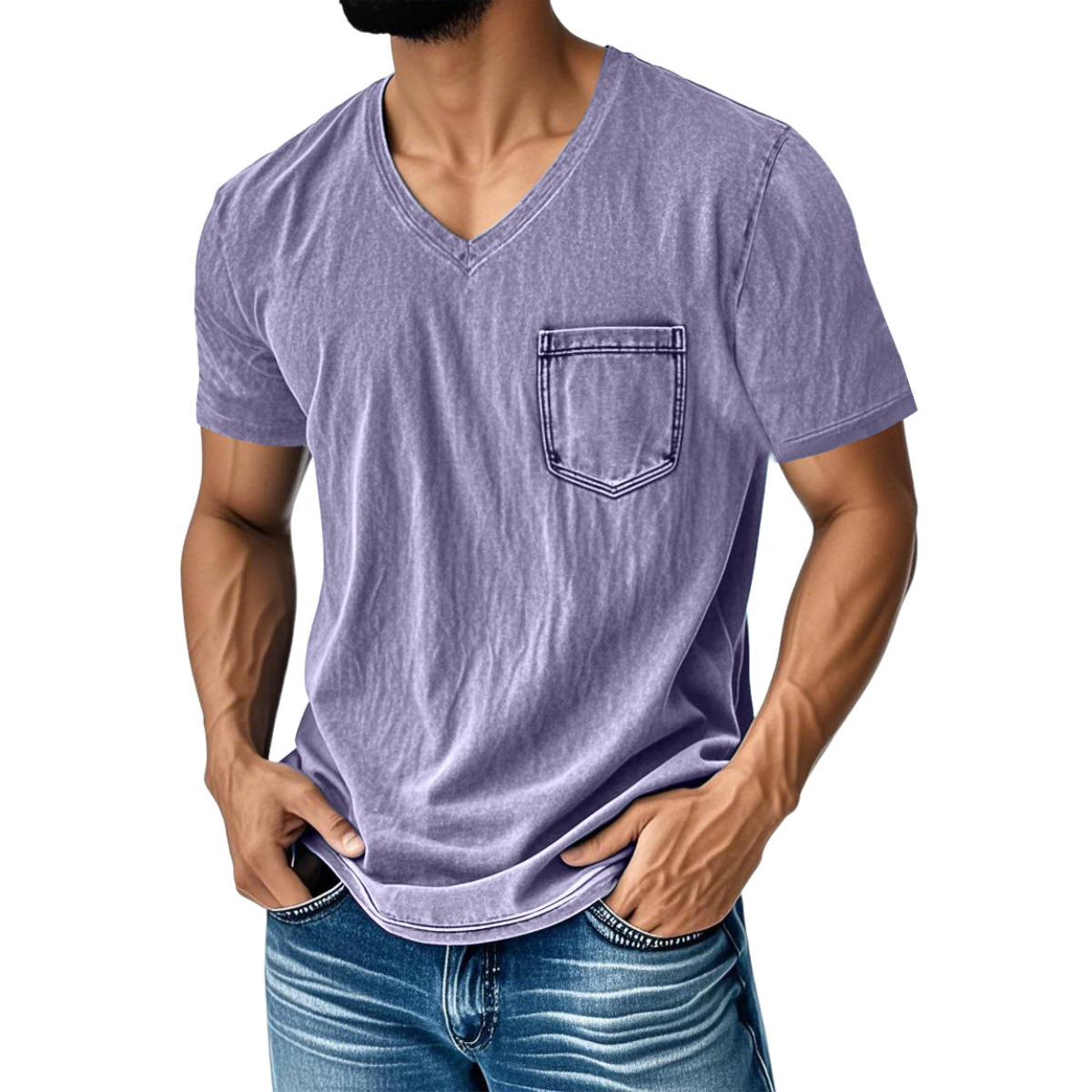 👔 50% kedvezmény 🔥 [40–120 kg] Férfi laza, bő szabású farmer póló — V-nyakú, rövid ujjú ✅ Utánvétes fizetés lehetséges ✅ Vásároljon 2-t, és 30% kedvezményt kap