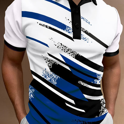 👔【S-6XL】🔥Nowa, modna koszulka POLO z nadrukiem w paski, zapinana na guziki dla mężczyzn