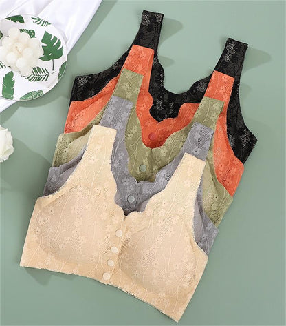 😍【3 sztuk】【40-100KG】Damski, bezprzewodowy, koronkowy biustonosz zapinany z przodu,Ostatni dzień - 49% zniżki