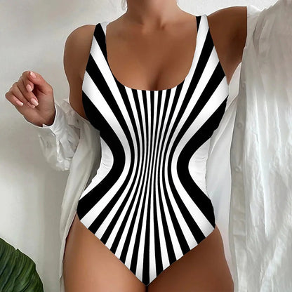 【😍S~6XL】Seksowny, jednoczęściowy kostium kąpielowy w paski