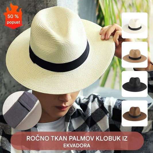 🌿 【56–58 cm】Ročno tkan klobuk iz palmovega lesa iz Ekvadorja.