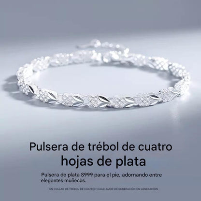 😀👉【¡Compra uno y llévate otro gratis!】💖🍀Me encanta la nueva pulsera de plata 925 con trébol de cuatro hojas para mujer, ¡a la moda!【30% de descuento】