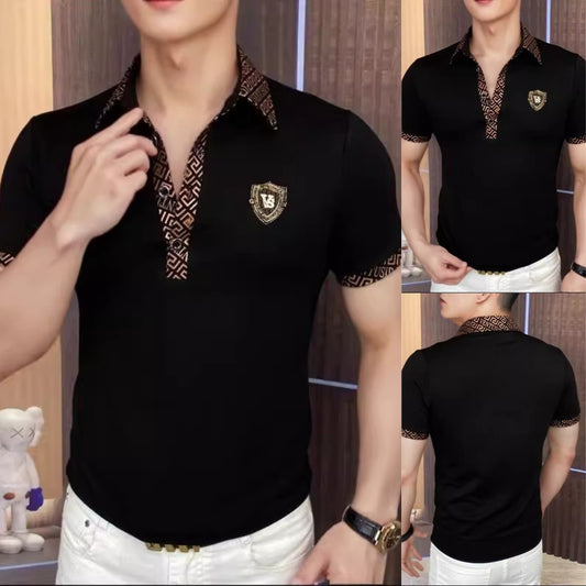 【🔥Promoție fierbinte】(M-5XL)👕‍♂️ Tricou polo elegant cu rever pentru bărbați - negru clasic cu broderie rafinată