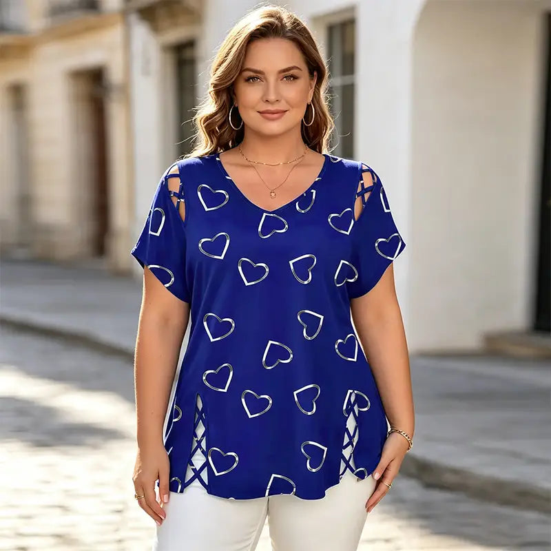 👚【Kup jeden, druhý zdarma】【Velikosti - 5XL】Módní tričko s výstřihem do V a srdíčkovým výstřihem