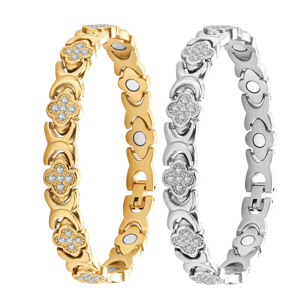 【Kúp 1, získaj 1 zadarmo】Magnetický náramok Clover Diamond - Objavte svoje tajomstvo úľavy od stresu, magnetické posilnenie wellness