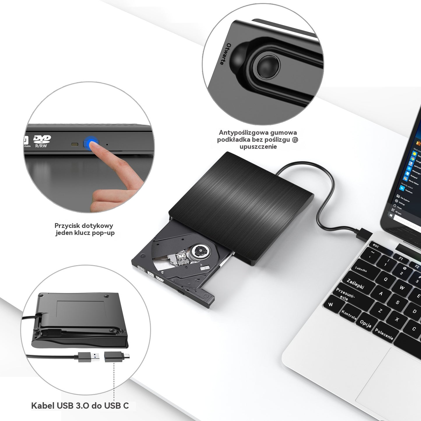📢📢50% zniżki! 💿💻 Zewnętrzny napęd CD/DVD – Plug and play, przenośny i łatwy w użyciu, kompatybilny z systemami Mac/Windows