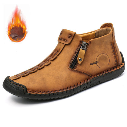 🥾【38-48】Botas Martens para hombre hechas totalmente a mano con cuero genuino, con forro de felpa y cremallera – cálidas, cómodas y elegantes, ideales para el invierno.