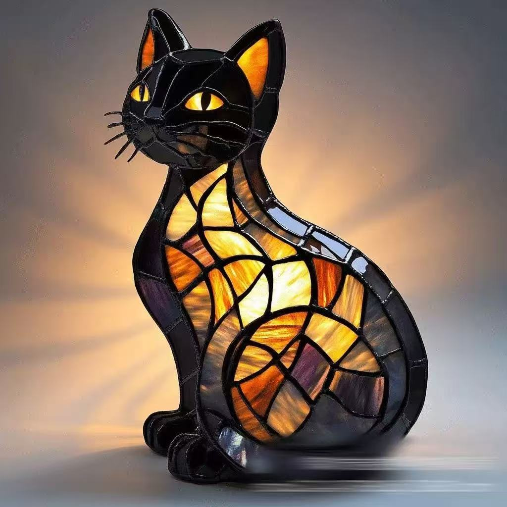 🐕🐱Kreatywna lampka stołowa w kształcie kota i psa, retro lampka nocna z delikatnym światłem, wykonana z kolorowej żywicy