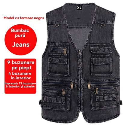 🔥Cumpărați 1 obțineți 1 gratuit【XL-7XL】2025 Vestă din denim cu multe buzunare pentru bărbați