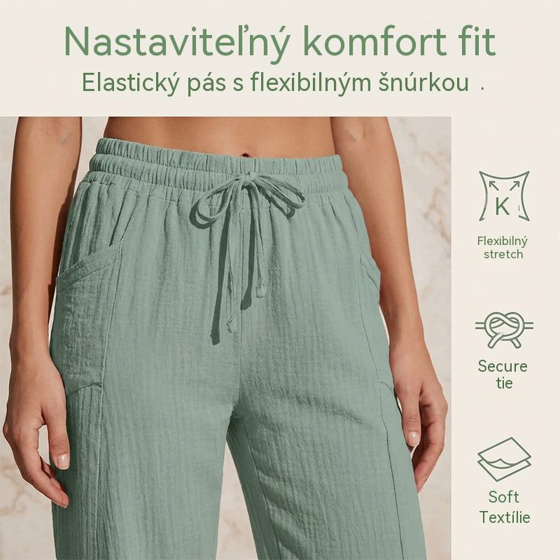 ✨【S-3XL】Dámské jednobarevné skládané zkrácené kalhoty z bavlny a lnu