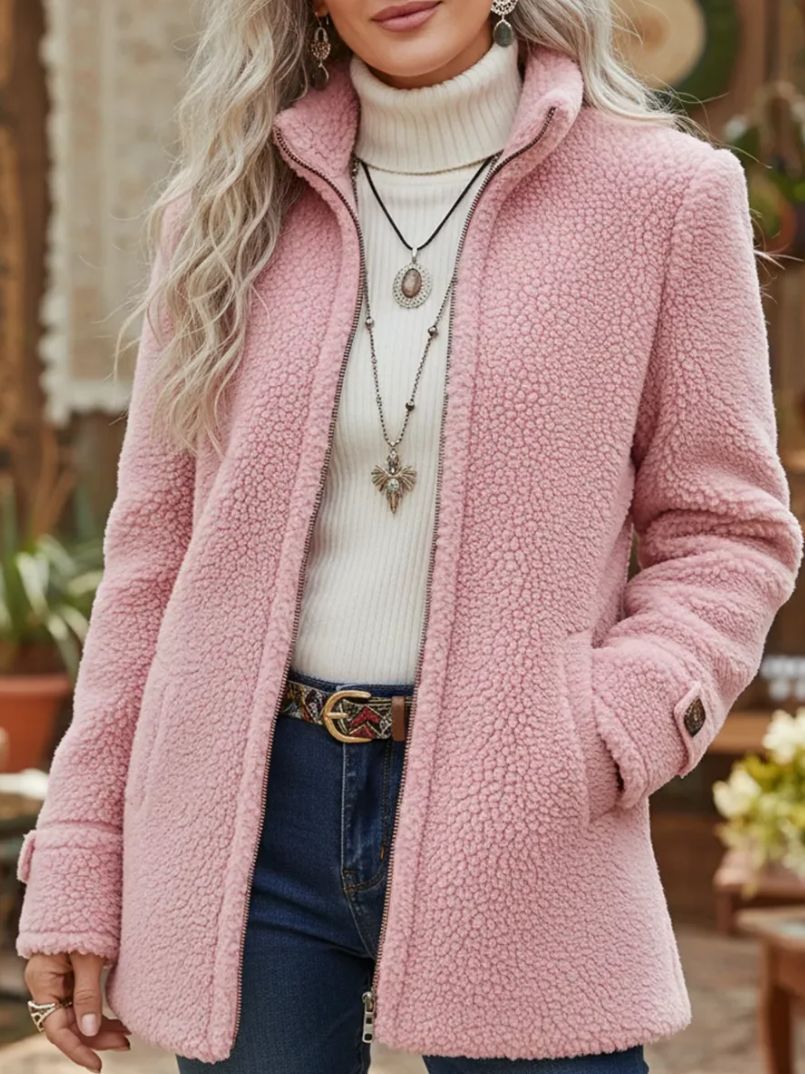 🛒【S-3XL】Dámska ležérna bunda na zips z jahňacej vlny