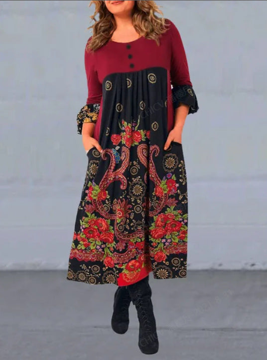 【S-5XL】👗Nové jesenné a zimné ležérne šaty s dlhým rukávom a retro potlačou 2024 