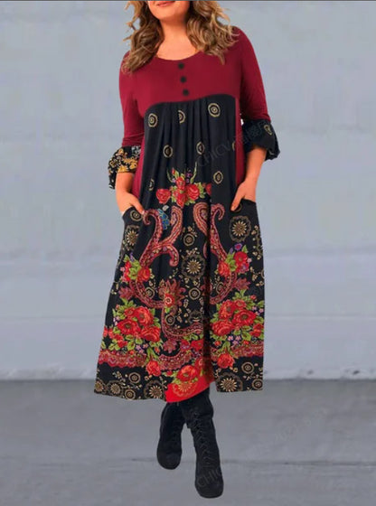 【S-5XL】👗Nové jesenné a zimné ležérne šaty s dlhým rukávom a retro potlačou 2024 
