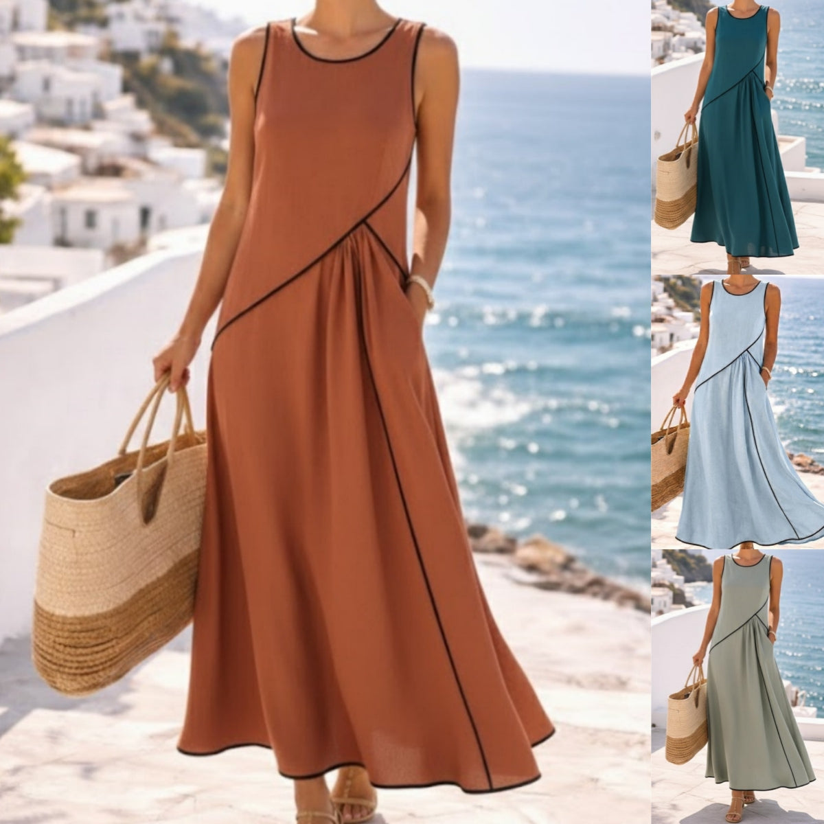 👗Ostatni dzień wyprzedaży – 50% zniżki! 【S-3XL】Letnia casualowa sukienka z okrągłym dekoltem – przewiewna, wygodna, uniwersalna i wysmuklająca sylwetkę.