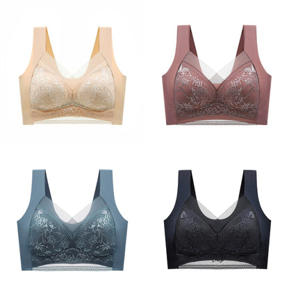 🥰【1 komplet 4 sztuki】👙【40-110 KG】Damski wygodny, bezszwowy koronkowy biustonosz