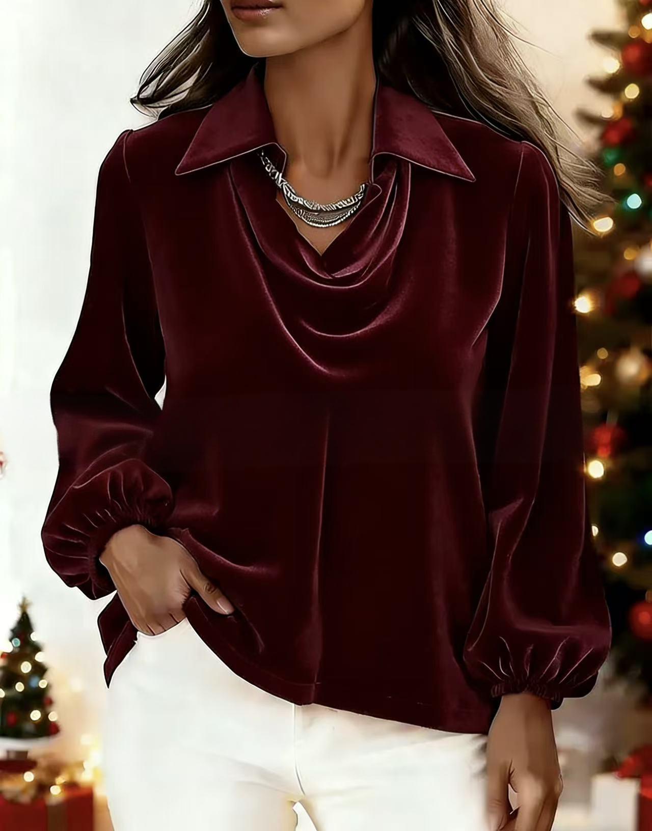 🍁【S-2XL】🍂Już w sprzedaży aksamitny top z rękawami typu lampion na jesień/zimę 2026
