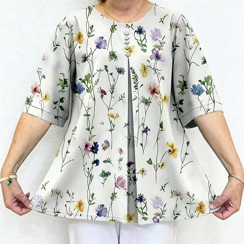 Damski letni top – wygodny, elastyczny i swobodny, o eleganckim, wyszczuplającym kroju.