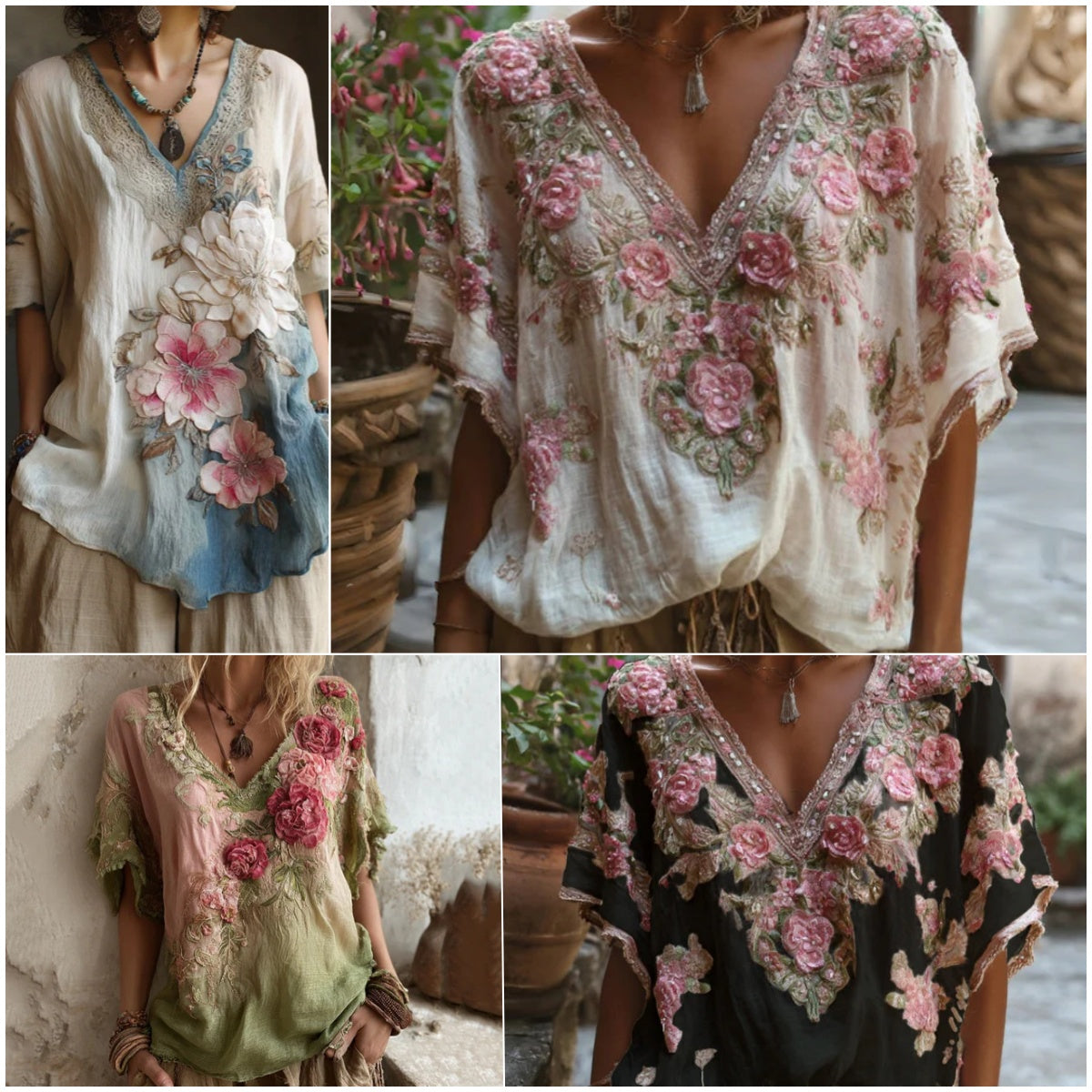 🌺【S-4XL】Elegantná kvetinová blúzka s hlbokým výstrihom do V