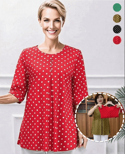 ❤️【S-6XL】Nová košile s krátkým rukávem s potiskem puntíků ✅ Zakryje břicho a zeštíhlí vás ✅ Látka je pohodlná a nevybledne