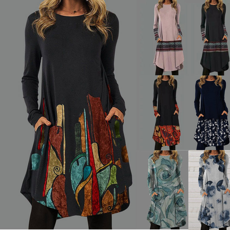 🔥【S-5XL】2024 Nowa jesienna sukienka z nadrukiem w stylu retro w etnicznym stylu