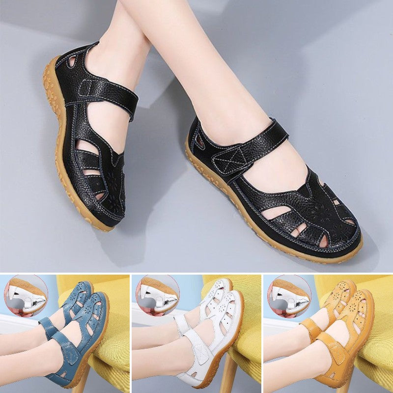 👡【Velikosti 36-42】Ženski elegantni in udobni ravni ortopedski sandali, izdelani iz mehkega pravega usnja, udobni in zračni.