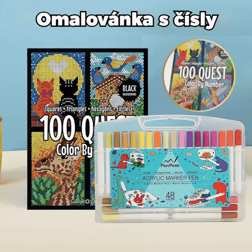 50% SLEVA🎄🎨 100 ÚLOH Omalovánky podle čísel