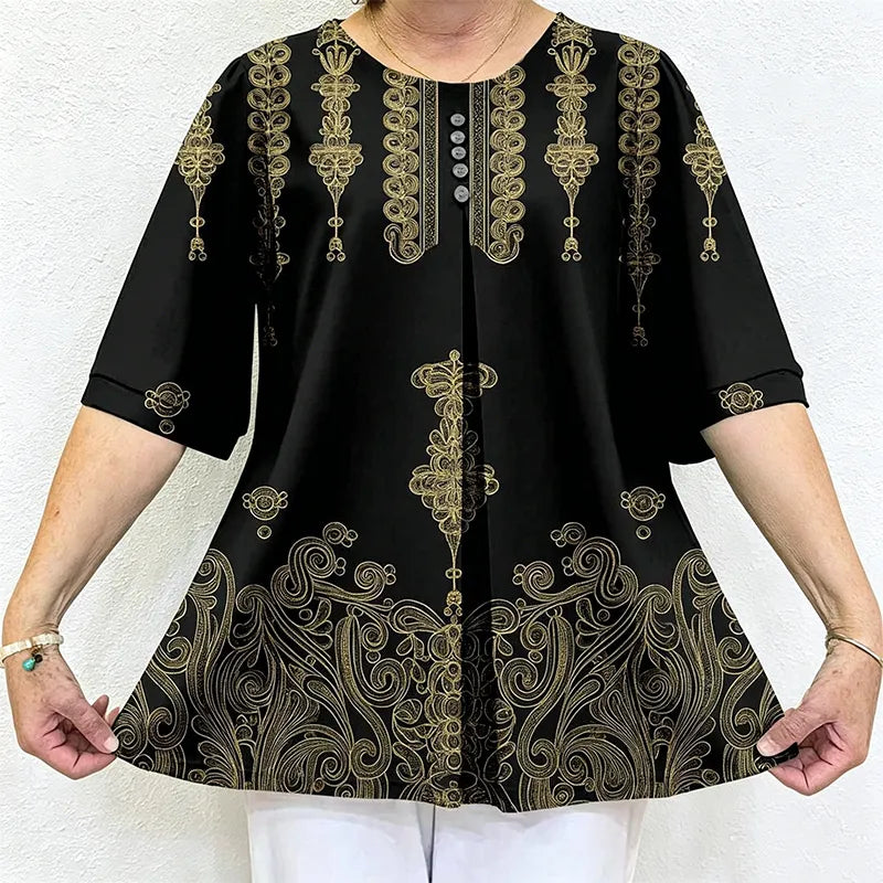 Damski letni top – wygodny, elastyczny i swobodny, o eleganckim, wyszczuplającym kroju.