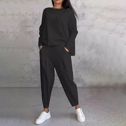 ✨【Top + Kalhoty】 Módní dvoudílná souprava, jednobarevné ležérní a trendy dámské oblečení, příjemná látka z čisté bavlny✅ Platba na dobírku