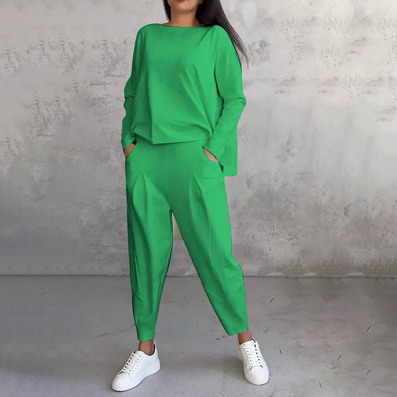 ✨【Top + Kalhoty】 Módní dvoudílná souprava, jednobarevné ležérní a trendy dámské oblečení, příjemná látka z čisté bavlny✅ Platba na dobírku