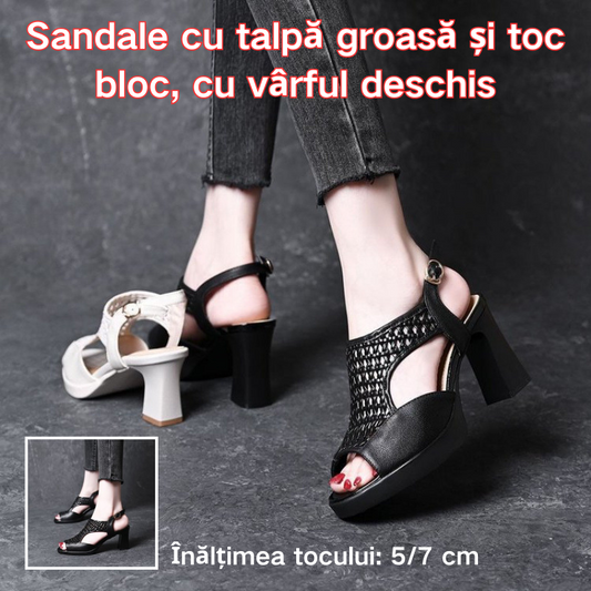 🔥🔥【35-40】👡Sandale de vară noi 2025, cu toc plat, cu vârful deschis, cu talpă groasă și toc plat, cu gura de pește (înălțimea tocului 5/7 cm)