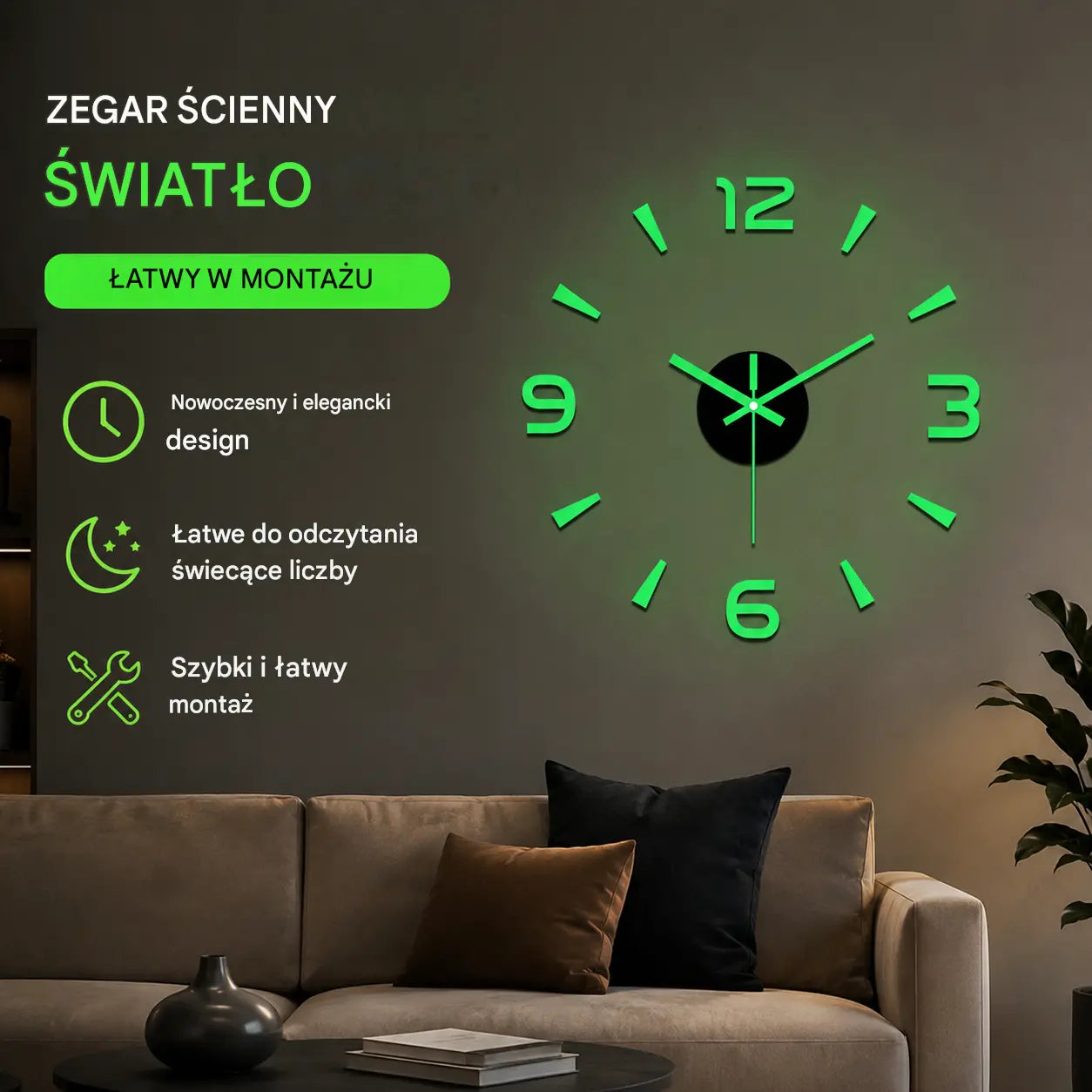🕑✨3D świecący akrylowy zegar ścienny – nie wymaga wiercenia (wymagany montaż)-4356797