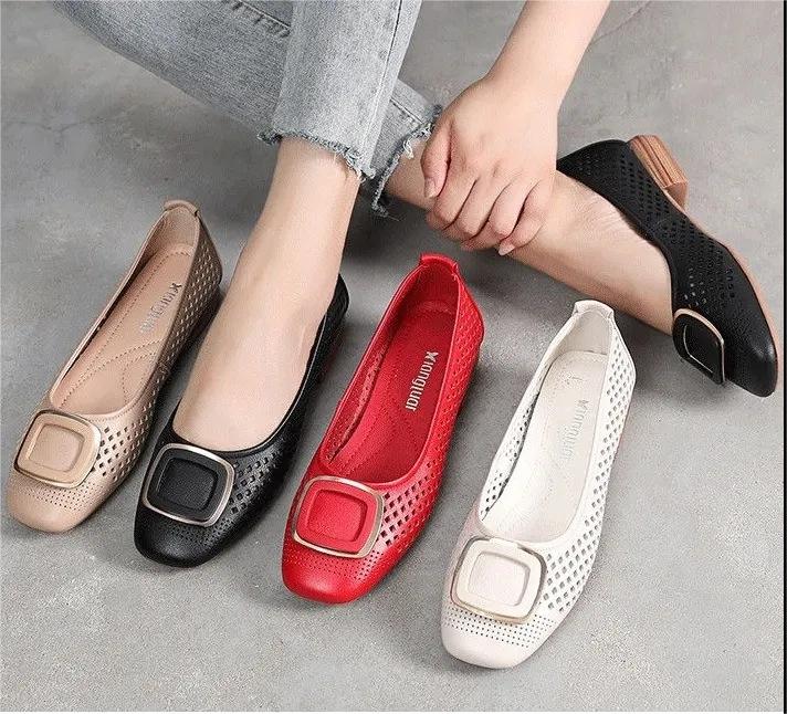 🔥【35-40】 2024 nowe letnie buty z prawdziwej skóry buty z gołą skórą płytkie usta damskie buty z miękkim dnem
