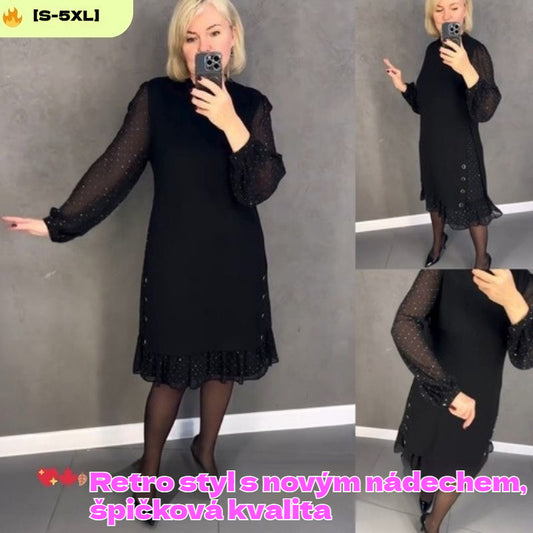 🔥👗【S～5XL】Nové módní ležérní jednobarevné šaty s dlouhým rukávem a širokým volánem