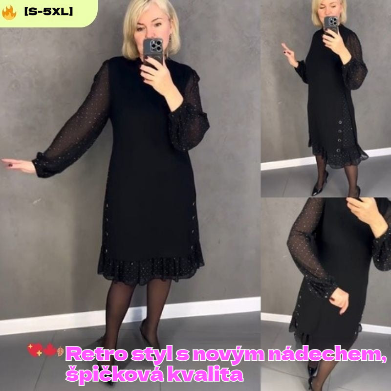 🔥👗【S～5XL】Nové módní ležérní jednobarevné šaty s dlouhým rukávem a širokým volánem