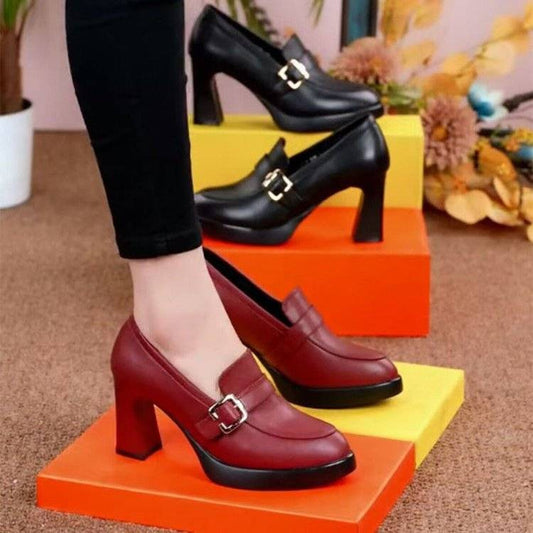 🔥👠【35-40】2024 New Thick Sole Chunky Heel Fashion Damskie buty na wysokim obcasie ze skóry