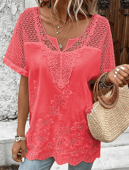 【S-6XL】 2025 modne damskie koronkowe krótkie rękawy z dekoltem w szpic