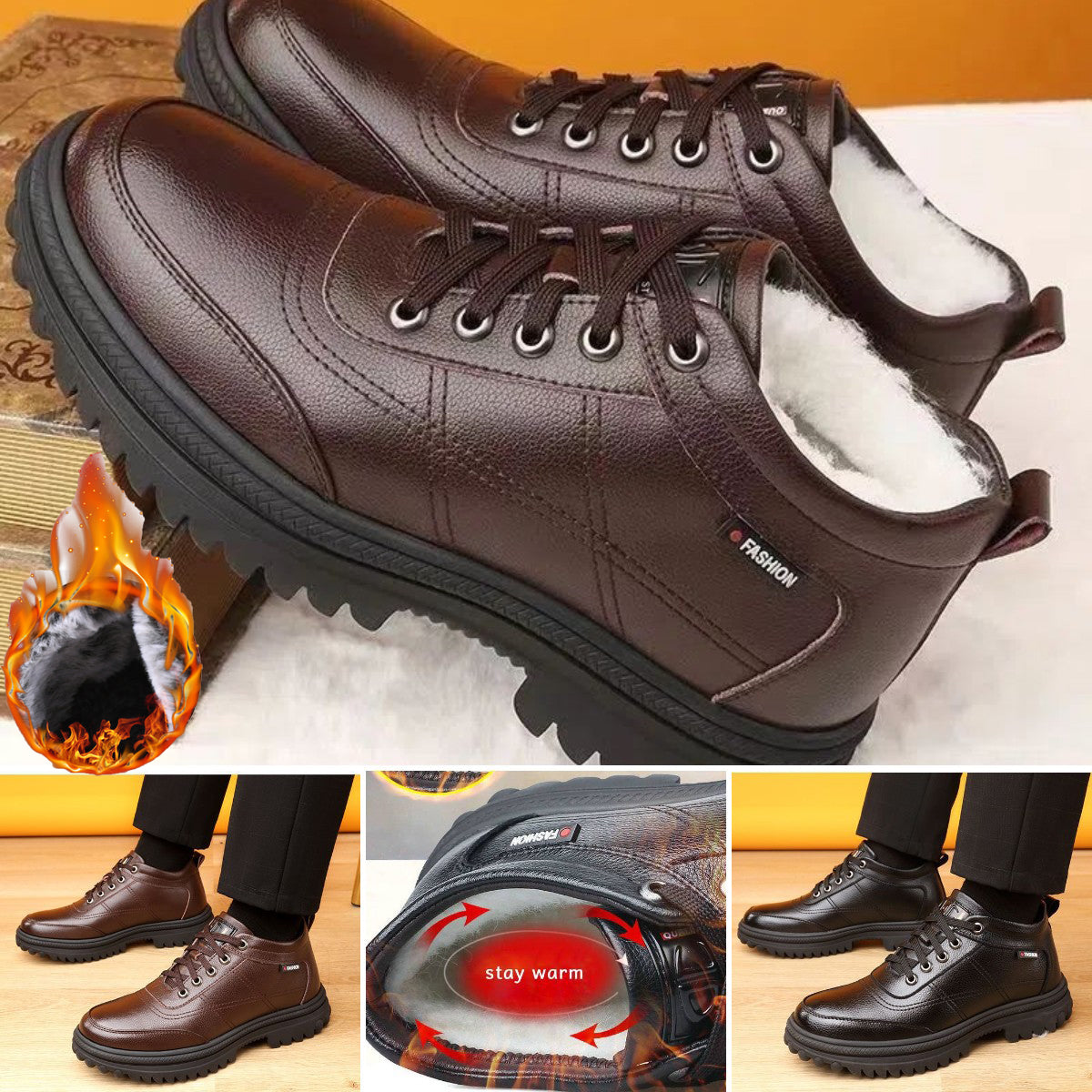 🔥Ograniczona czasowo zniżka 50%🔥【39-44】Nowość Zimowe, ciepłe, męskie skórzane buty z grubą podeszwą
