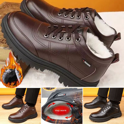 【39-44】 Zimné teplé pánske kožené čižmy s hrubou podrážkou 