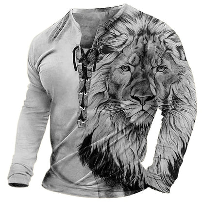 Męski, swobodny T-shirt z długim rękawem i nadrukiem 3D