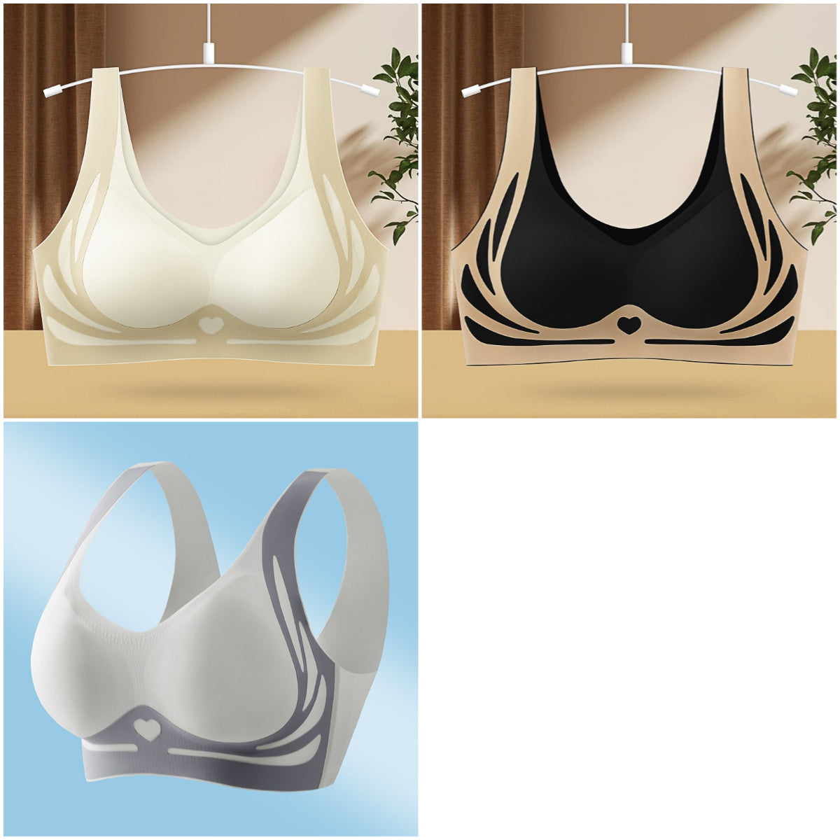 😍【Compra uno y llévate otro gratis】【Paquete de 3】Sujetador de una pieza sin aros para mujer ❤️【40-85 kg】