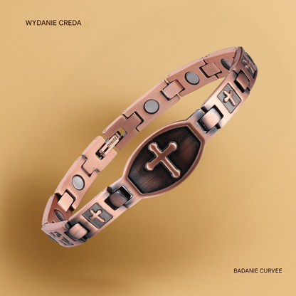 Kup jeden, a drugi dostaniesz gratis 🎁💙 Bransoletka Feraco z krzyżem miedzianym dla mężczyzn, magnetyczna bransoletka lecznicza z 46 magnesami – 99,99% czystej miedzi