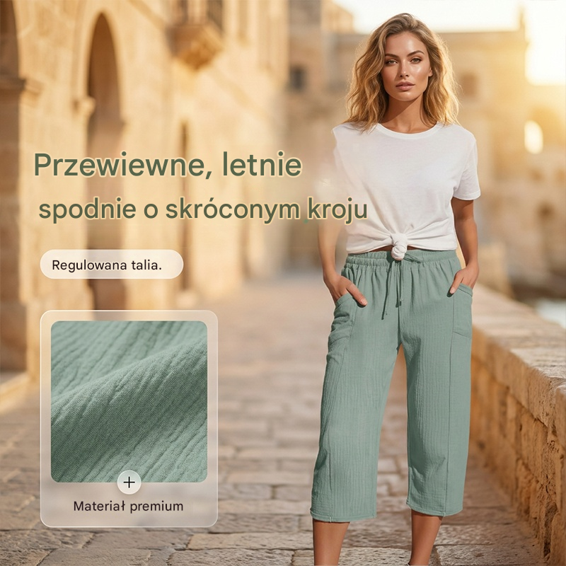 🌸【40-100 kg】Damskie spodnie capri w jednolitym kolorze, mieszanka bawełny