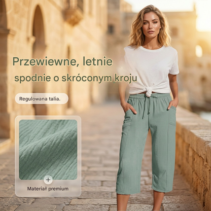 🌸【40-100 kg】Damskie spodnie capri w jednolitym kolorze, mieszanka bawełny