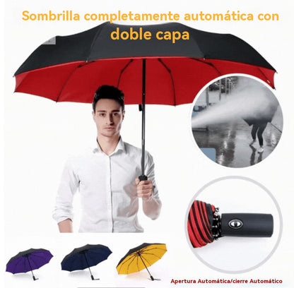 【Compra 1 y llévate 1 gratis】☔Paraguas automático reforzado a prueba de viento de doble capa, adecuado tanto para días soleados como lluviosos.