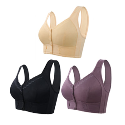 （3 szt）💕🎁【45kg-155kg】Oversized oddychający biustonosz z miękkiej bawełny, zapinany z przodu na guziki