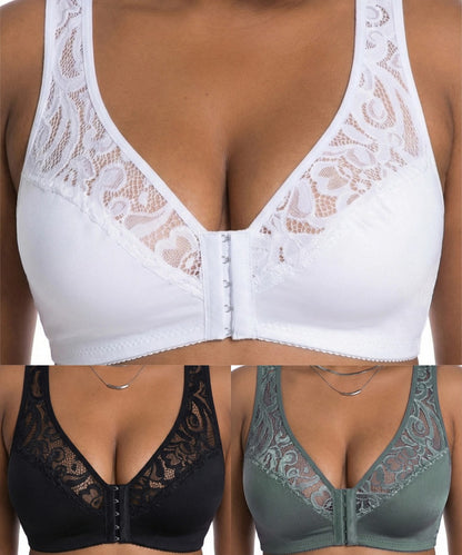 💖 Najniža cijena ikad! 【3-dijelni set】【L-4XL】😍🩲 Push-up grudnjak veće veličine, izvrsna čipka, push-up i ažur dizajn, kopčanje sprijeda