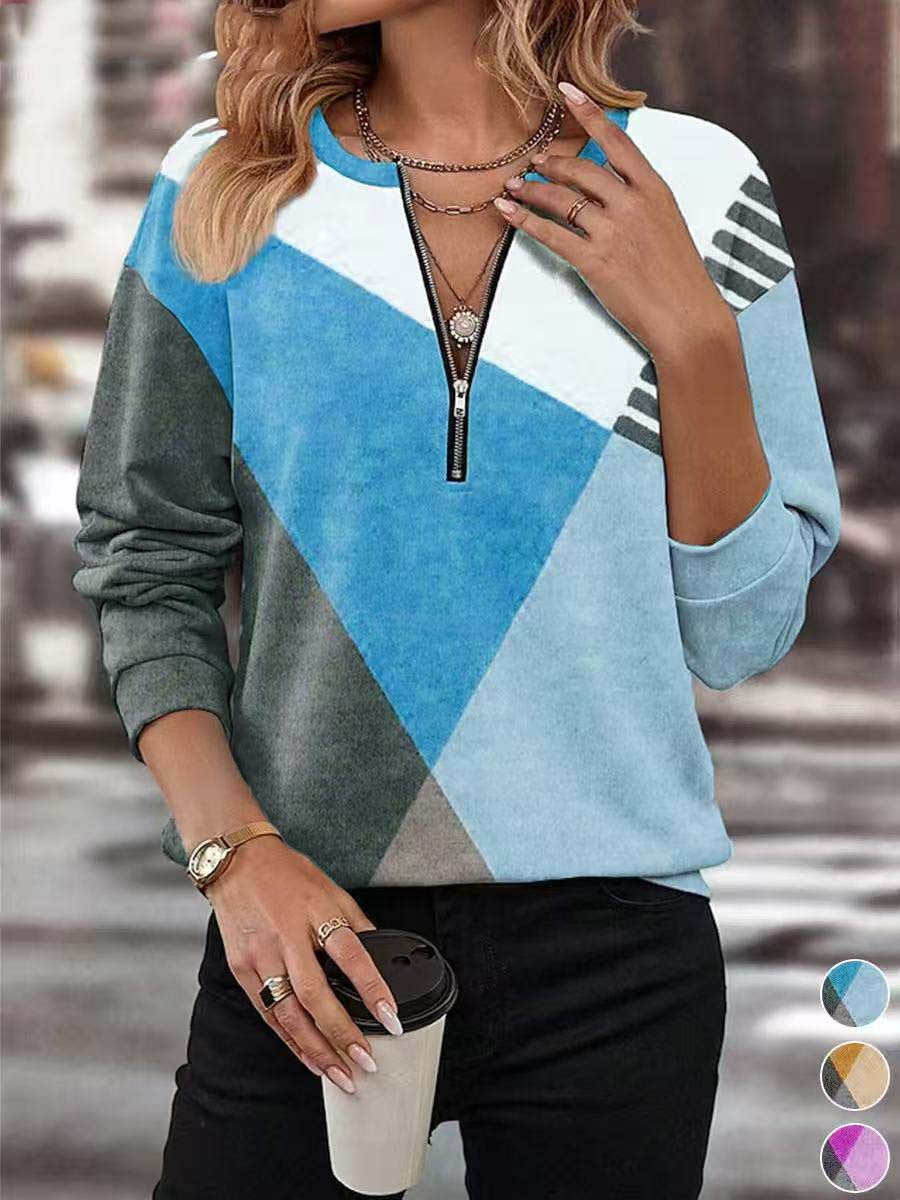 【S-3XL】Damska bluza z długim rękawem i blokami kolorów, kolekcja jesień/zima 2026