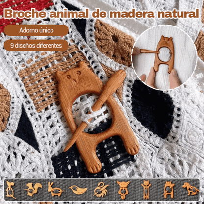 🎁(1 juego de 3)Broche de madera con forma de animal para regalar