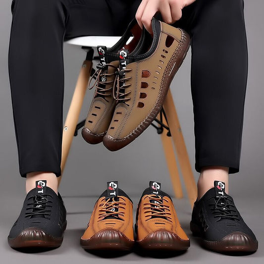 👞【39-44】2024 nowe letnie oddychające męskie buty na co dzień z pustą, miękką podeszwą